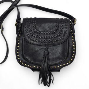 Antik Kraft CHEYENNE Western Leather Crossbody Studded Tassle Black 10 X 9 inch
